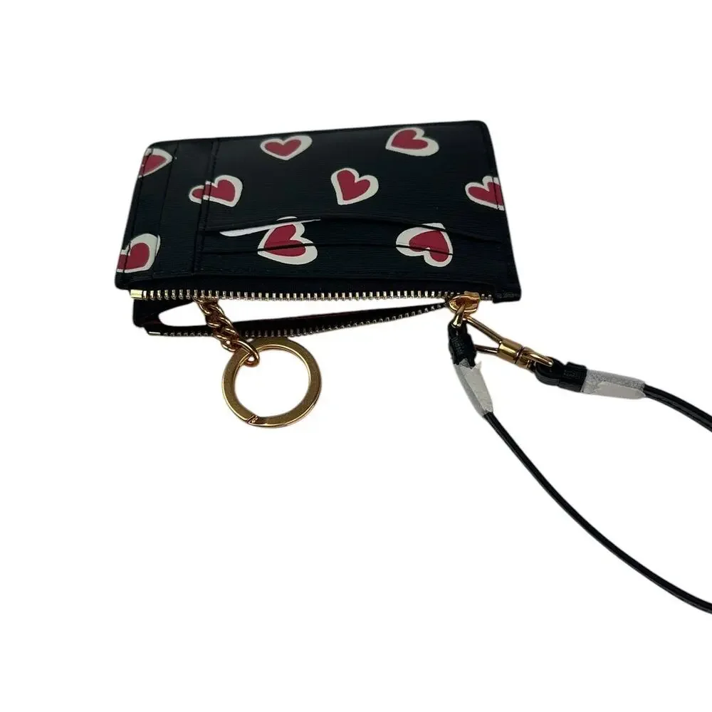 kate spade Morgan Stencil Hearts Embossed Printed Coin Card Case Wristlet Black